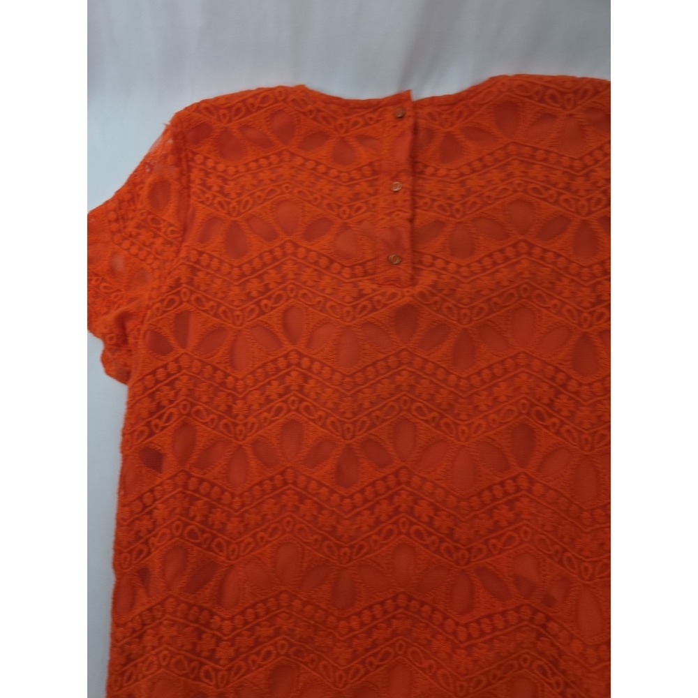 ZARA Bright Orange Crochet Lace Short Sleeve Sheath Dress Size XL - Picture 11 of 15
